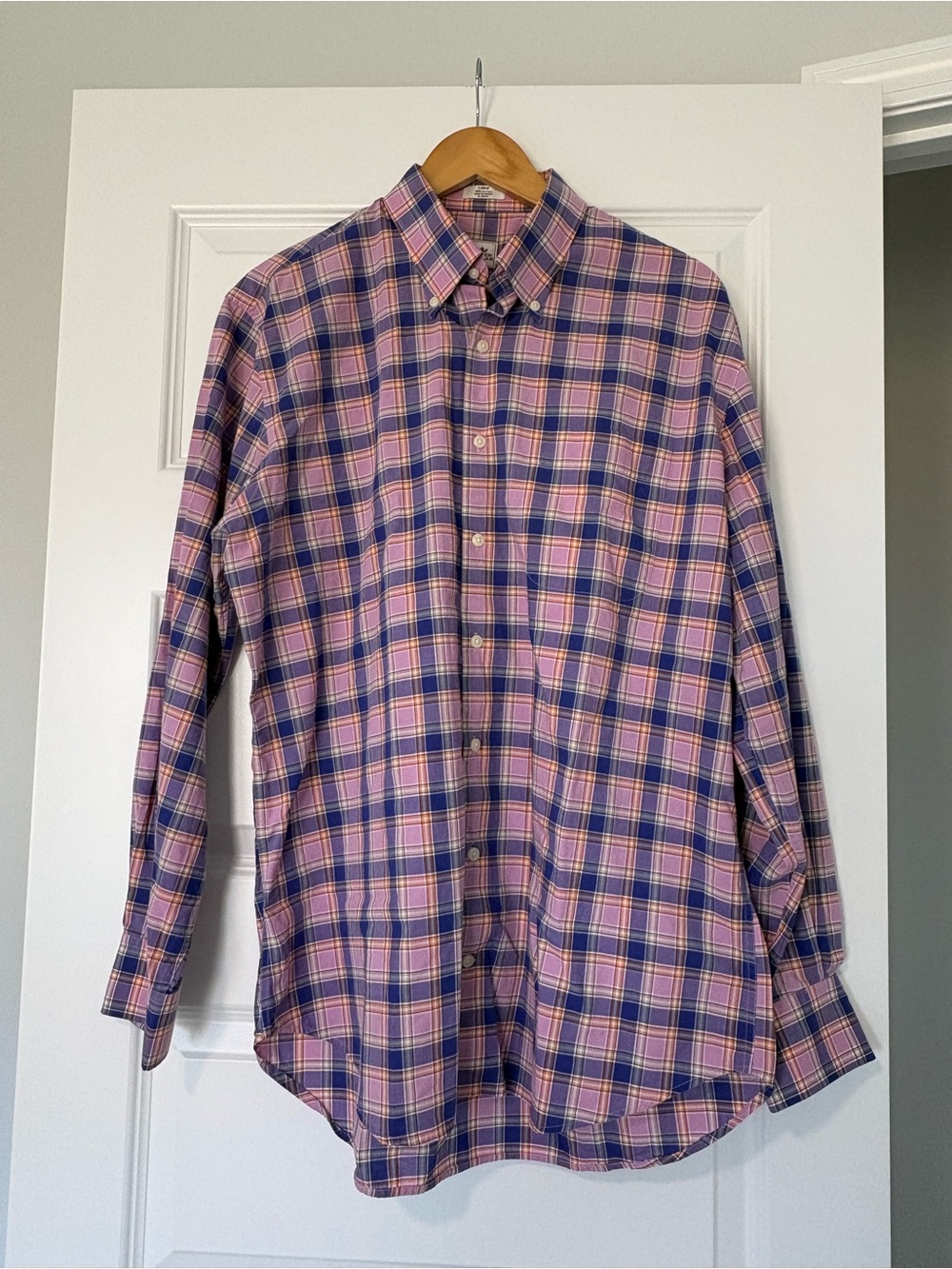 NWOT Peter Millar Pink and Purple Plaid Button-Down Shirt 100% Cotton Size Large